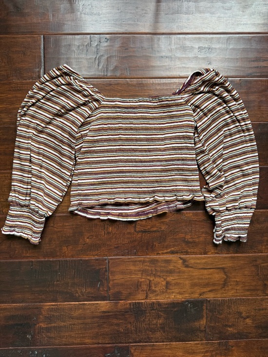 Anthropologie Tops - Anthropologie Brown Striped Puff-Sleeve Crop Top